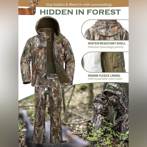 Combo Camo Hunting Clothes for Men, Jacket and Pants with Face Mask and gloves - Picture 13 of 15